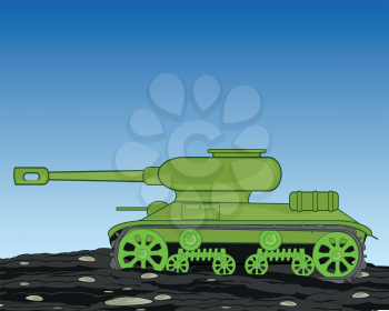 Vector illustration of the cartoon of the military technology tank moving on ground