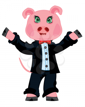 Piglet in suit on white background insulated