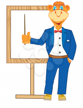 Vector illustration of the cartoon animal teacher in suit beside boards