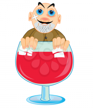Vector illustration of the cartoon men drunkards in liquor-glass red blame