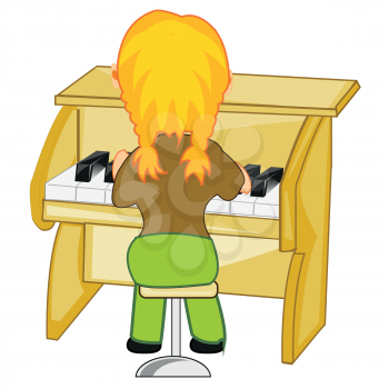 Vector illustration of the girl of the teenager playing on music instrument piano