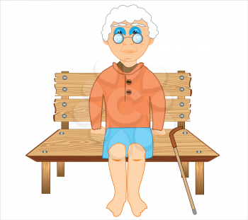 Vector illustration of the elderly women sitting on bench on white background is insulated
