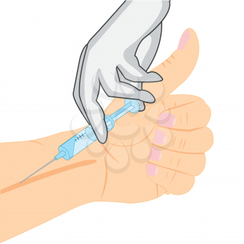 Vector illustration of the hand with syringe doing prick in vein
