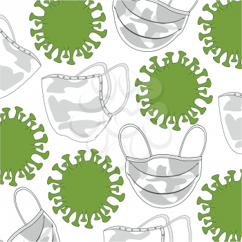 Decorative pattern from medical masks and bacterias coronavirus