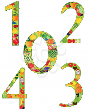 Numerals decorative zero one two three four fruits