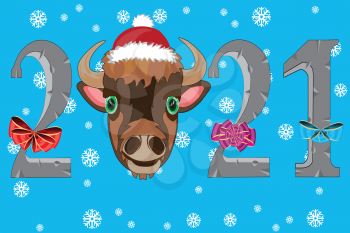Decorative blue background with snowflake and numeral approaching year of the oxen