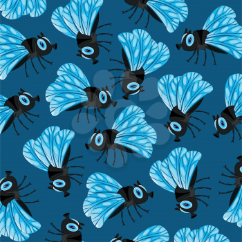Insect fly decorative pattern on turn blue background