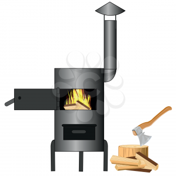 Vector illustration of the iron stove on white background is insulated