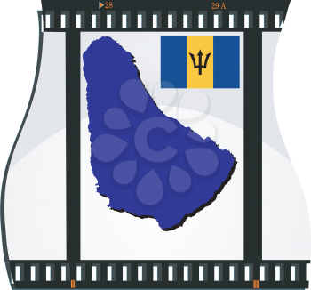 Royalty Free Clipart Image of a National Map of Barbados Silhouette on a Photo Negative