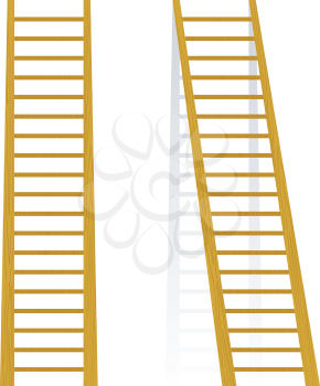Royalty Free Clipart Image of Two Wooden Ladders Leaning on a White Wall
