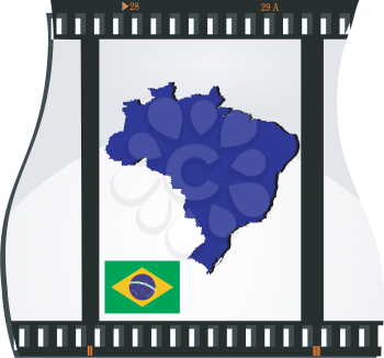 Royalty Free Clipart Image of a Map of Brazil on a Filmstrip