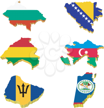 Royalty Free Clipart Image of Maps of Bulgaria, Bosnia  Herzegovina, Bolivia, Azerbaijan, Belize, and Barbados