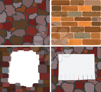 Royalty Free Clipart Image of a Variety of Brick Walls Separated in Squares