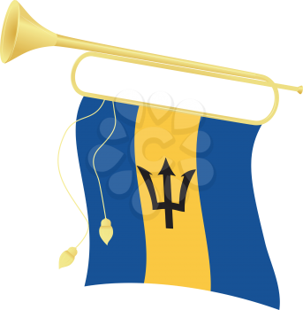 Royalty Free Clipart Image of a Bugle with a Flag of Barbados
