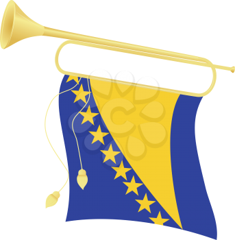 Royalty Free Clipart Image of a Bugle Attached to a map of Bosnia