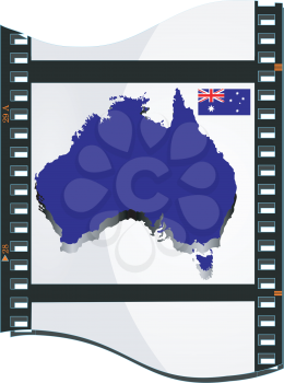 Royalty Free Clipart Image of a Photograph Negative With a Silhouette Map of Australia
