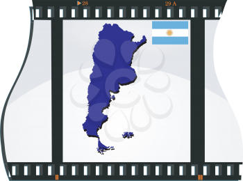 Royalty Free Clipart Image of a Flag and Map of Argentina on a Filmstrip