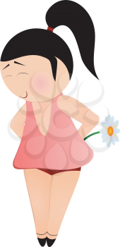 Royalty Free Clipart Image of a Girl Holding a Flower