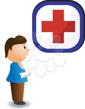 Royalty Free Clipart Image of a Boy at the Doctor with an Injured Hand