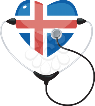 Royalty Free Clipart Image of a Heart Shaped Medical Icon Representing Iceland and a Stethescope