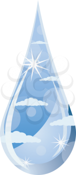 Royalty Free Clipart Image of a Waterdrop with a Reflection of the Sky