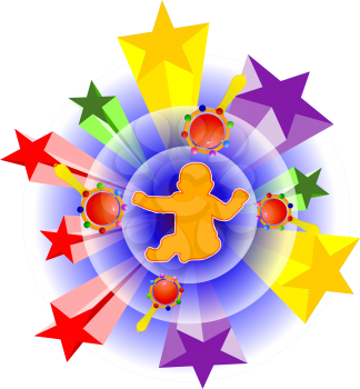 Royalty Free Clipart Image of a Child in the Center of Baby Toys