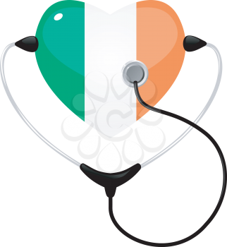 Royalty Free Clipart Image of a Heart With Ireland Colours and a Stethescope