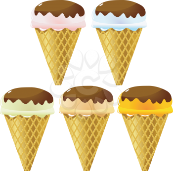 Royalty Free Clipart Image of a Variety of Ice Cream Cones