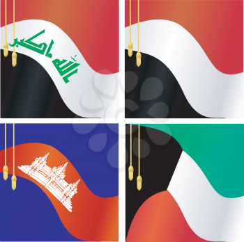 Royalty Free Clipart Image of Flags of Iraq, Yemen, Cambodia, and Kuwait