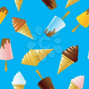 Royalty Free Clipart Image of a Variety of Ice Cream Treats on a Blue Background