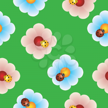 Royalty Free Clipart Image of a Background of Flowers and Ladybugs