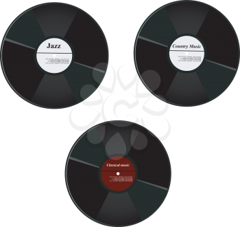 Royalty Free Clipart Image of Three Vinyl Albums