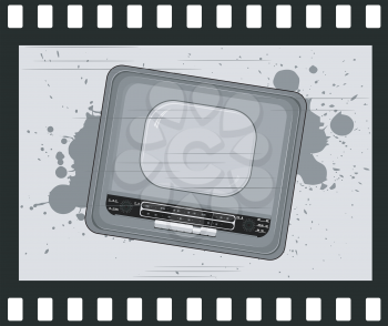 Royalty Free Clipart Image of a Retro Radio Picture on a Negative Film Strip