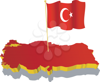 three-dimensional image map of Turkey with the national flag 