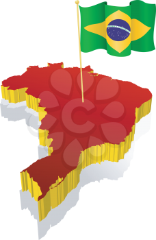 three-dimensional image map of Brazil with the national flag 