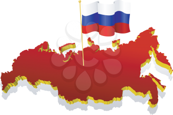 three-dimensional image map of Russia with the national flag 