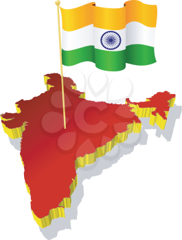 three-dimensional image map of India with the national flag 