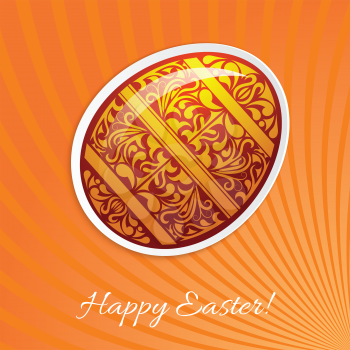 Orange background with a paper easter egg and rays