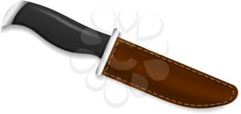 Hunting knife in a brown cover on a white background