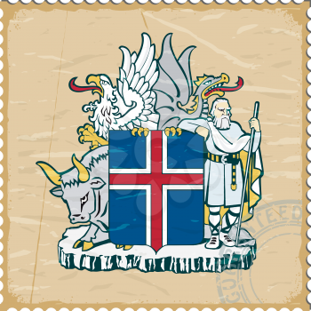 Coat of arms of  Iceland on the old postage stamp