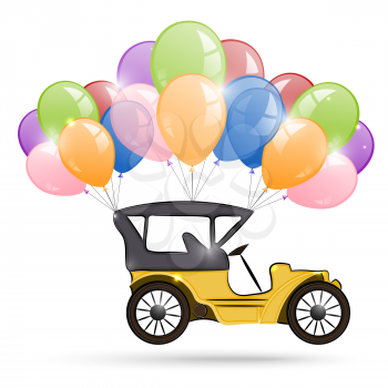 Old car and a bunch of balloons
