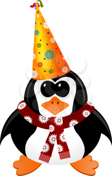 Cartoon penguin with Party Hat and scarf