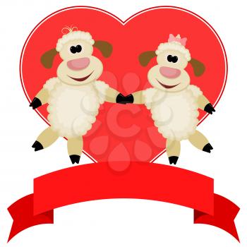 Two sheep on a background of red hearts - compliments of Happy Valentine's Day