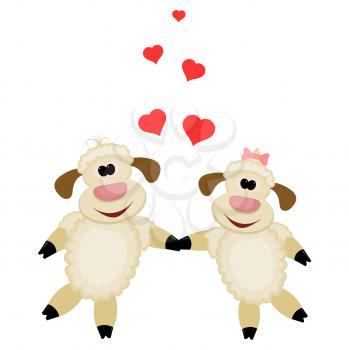 Two cute lamb lovers on a white background