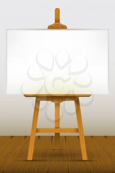 Easel with a blank canvas on a wooden floor