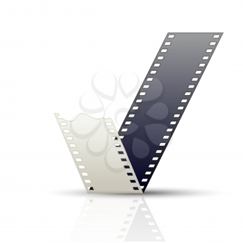Curved Filmstrip on white background with reflection. Vector illustration