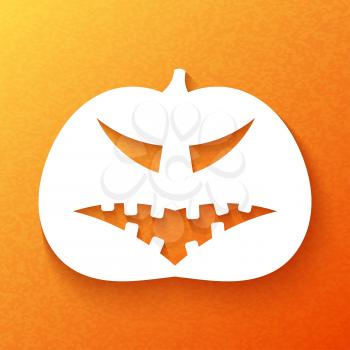 Halloween. Pumpkin with sinister facial expressions on an orange background. Vector illustration.