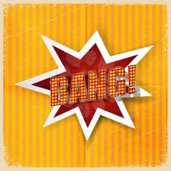Cartoon Bang on a yellow background, old-fashioned. Vector illustration.