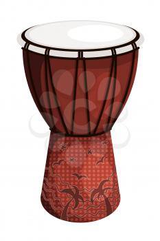 Tomtom drum brown style tribal with palm trees and birds. Isolated on white background. Vector illustration. 
