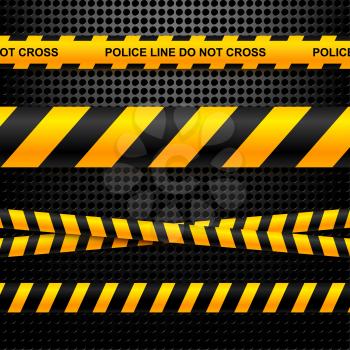 Set of ribbons police lines on a black background technology. Vector illustration. 

